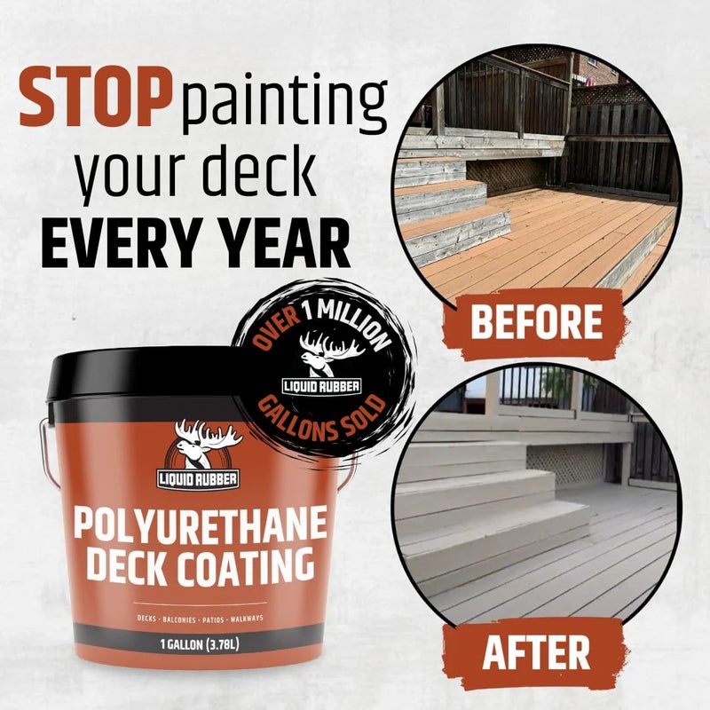 Liquid Rubber Polyurethane Deck Coating â€“ 10X Stronger Than Traditional Deck Paint & Deck Stain â€“ Flexible, Waterproof Sealant for Wood, Concrete & Plywood â€“ Textured Finish â€“ Neutral Beige â€“ 1 Gallon - Image 2